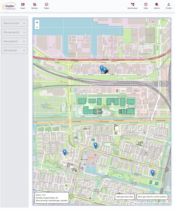 A
screenshot of the Database SportAanbod web application, desktop version