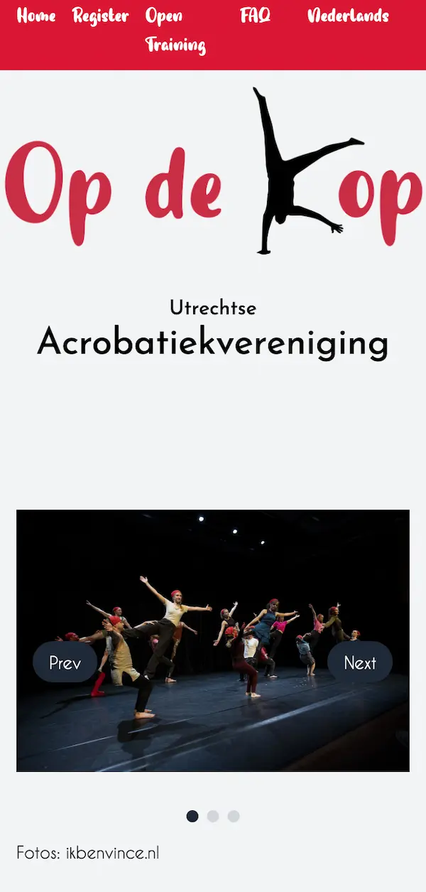 A
screenshot of the Op de Kop website, mobile version, vertical